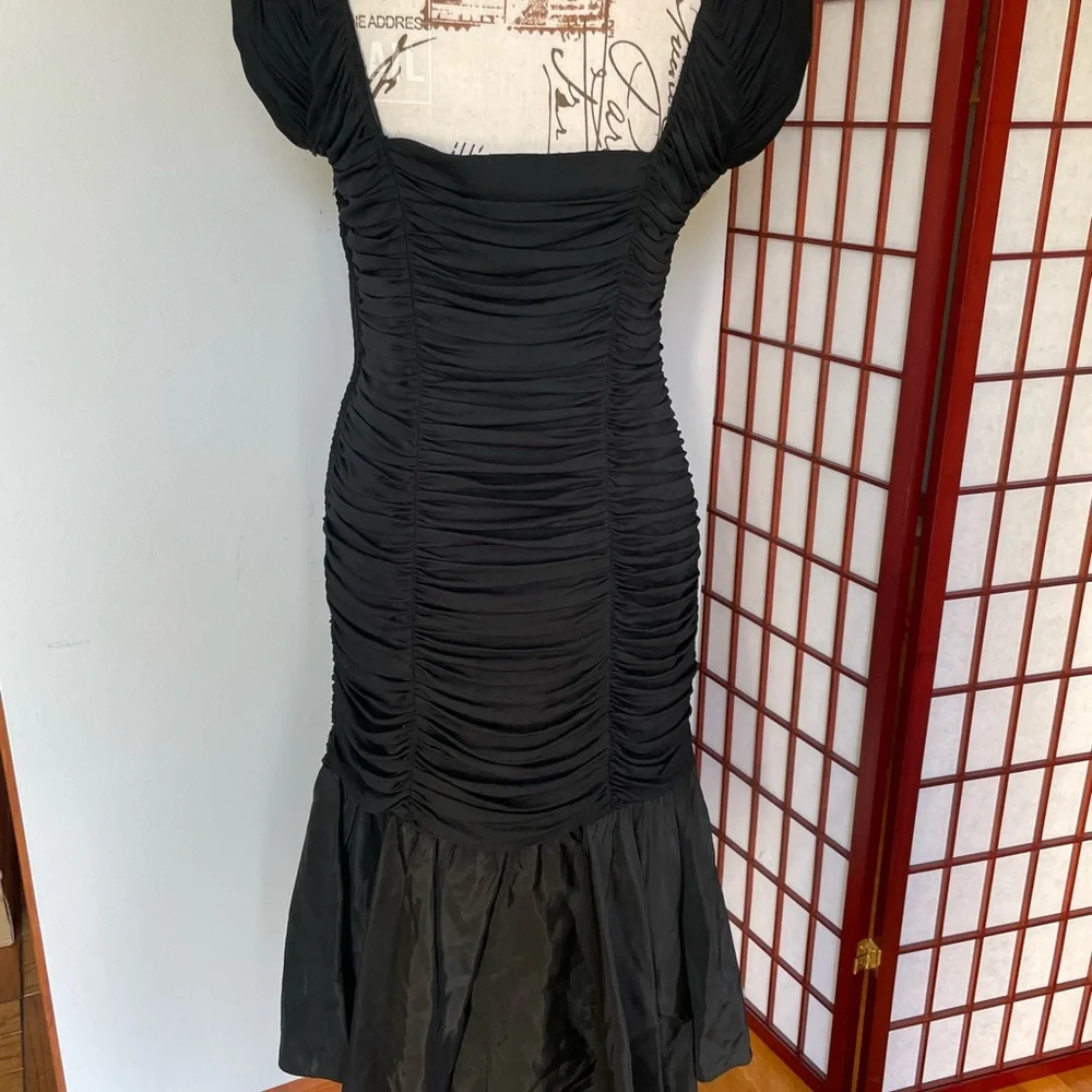 Black Ruched Cocktail Dress, Size S (4-6)
